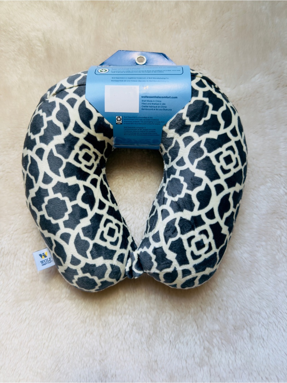 Plush cozy charcoal & White Geometric Travel Neck Pillow - Picture 8 of 9